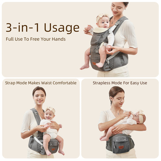 Ergonomic 3-in-1 Baby Carrier and Hipseat